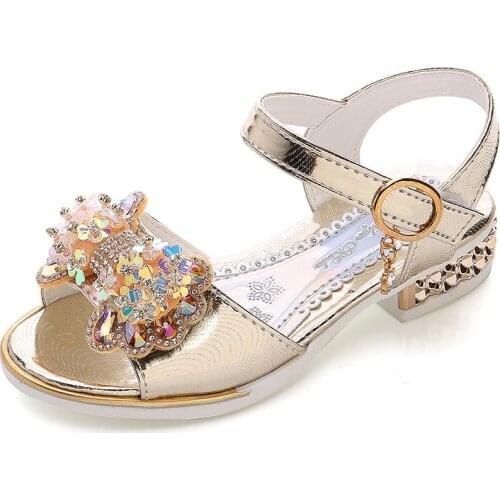 CAPSELLA Kids Fashion Beach Sandals Princess Shoes For Girls Glitter Rhinestone Butterfly-Knot Sandals Size 26-36