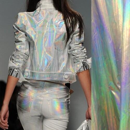 Low-key luxury compact fluorescent silver coating knitted fabrics / holographic cloth / laser / Silvering stretch knit fabric
