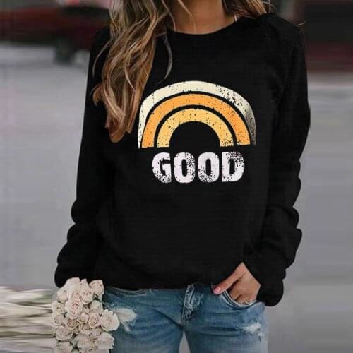 Liva girl Womens Clothing womens sweatshirts rainbow Print O-Neck full Casual Pullover sweatshirt for girls women sweatshirt