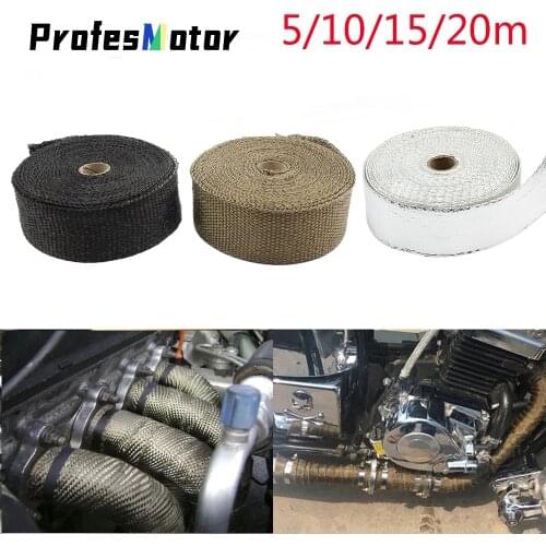 5cm*5M/10M/15M/20M Exhaust Heat Wrap Thermal Tape Fiberglass Heat Wrap Manifold Insulation Roll Resistant with Stainless Ties