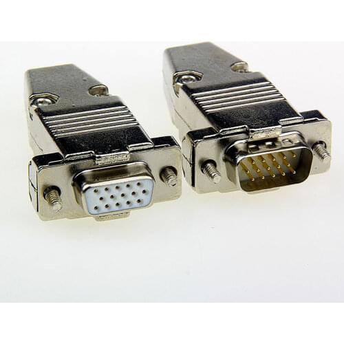 VGA Welding Connector DB15 Male Plug / Female Socket Metal Shell Kit 3 Rows 15 Pin Serial Port Connector D-SUB15 Adapters