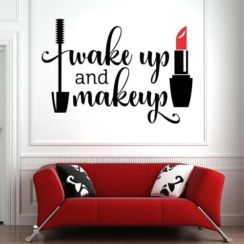 Wake Up and Makeup Vinyl Wall Stickers Bathroom Mirror Vanity Decal Waterproof Removeable Home Decor DIY Sticker Y123