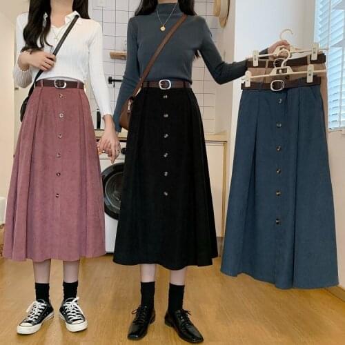 New High Waist Slim Solid Skirts Womens for Wintrer Autumn 2020 Spring Single Breasted Pocket Skirt Womens Skirt With Belt
