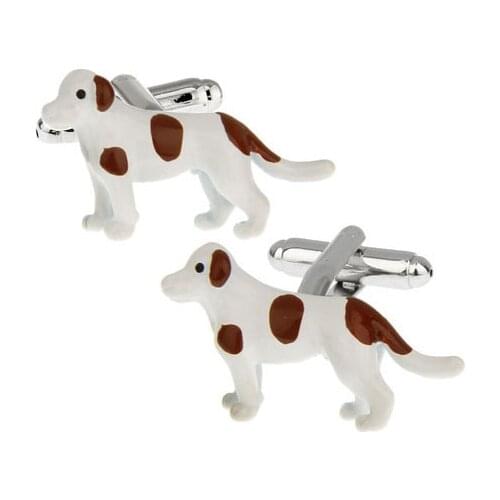 IGame Factory Price Retail Fashion Cufflinks Brass Material White Spotted Dog Design Cuff Links