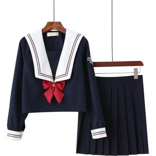 Hot Sale Schoolgirl Navy Sailor School Uniform With Red Bowtie Cardigan Jk Japanese Sailor Uniforms Student Cosplay Costume Suit
