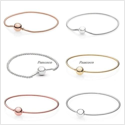 925 Sterling Silver Bracelet Ball Clasp Suitable Essence Rose Gold Bangle Bracelet Fit Women Bead Charm Pandora Jewelry