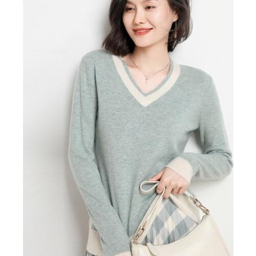 100% Wool Cashmere Sweater Women 2020 Autumn Winter Warm Soft V-Neck Long Sleeve Knitted Pullover Jumper Femme Sweater