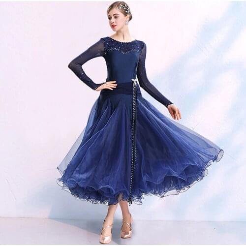 Mesh Ballroom Dance Competition Dress For Women Rhinestone Stage Costume Waltz Dance Wear Tango Dresses Designer Cothes JL1750