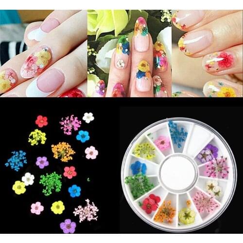 18pcs/set 3D Mix Dried Flower Nail Decoration Blossom Daisy Floral Leaf Slider Polish Sticker Summer Manicure Decor Accessories