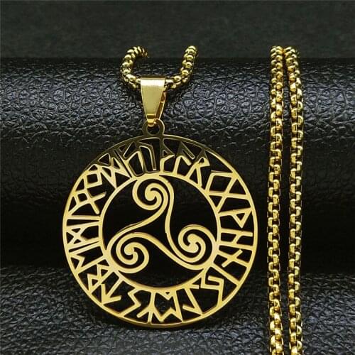 2021 Viking Divination Letter Vortex Stainless Steel Necklaces Chain Women/Men Gold Color Necklaces Jewelry chaine N3075S02