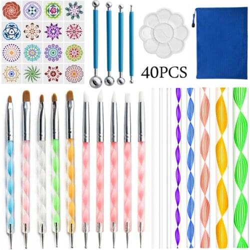 40pcs/Set Mandala Dotting Pen Tools Stencil Ball Stylus Paint Tray for Painting Rock Coloring Drawing Drafting Art Supplies