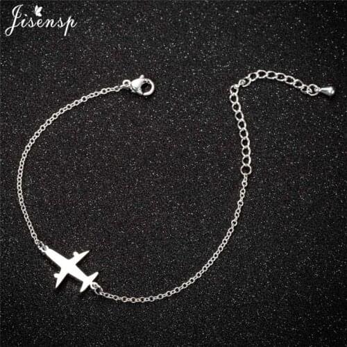 Jisensp Trendy Airplane Shape Charm Bracelets Fashion Jewelry for Women Link Chain Stainless Steel Aircraft Plane Bracelet femme