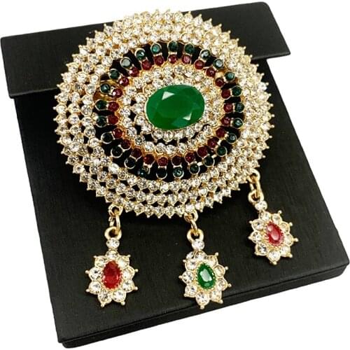 Moroccan Style Full Diamond Brooch Necklace Hollow-Out Design Bride Dress Decorative Metal Brooch Beautiful Women Gold Pendant