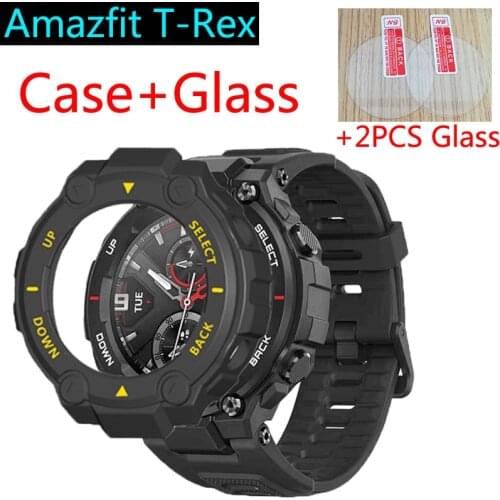 2in1 pack For Amazfit T Rex PRO Case Watch TPU Protective Cover Shell Frame BUMPER+amazfit t rex glass screen protector