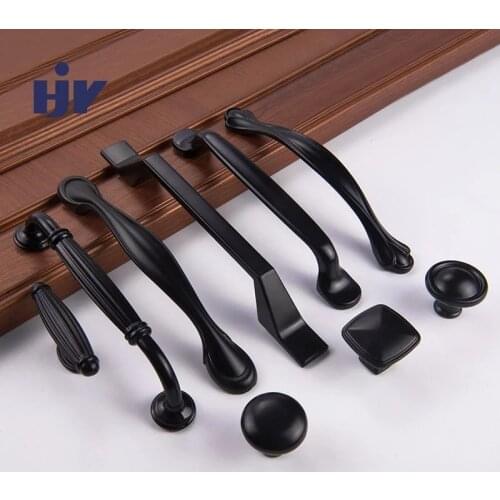 HJY Black Handles Furniture Drawer Cupboard Pulls Aluminum Alloy Handle Kitchen Door Knobs 96mm/128mm Wardrobe Hardware WG005