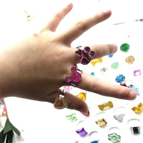 24Pcs Kid Flower Bow Faux Gem Adjustable Finger Ring Party Jewelry Birthday Gift