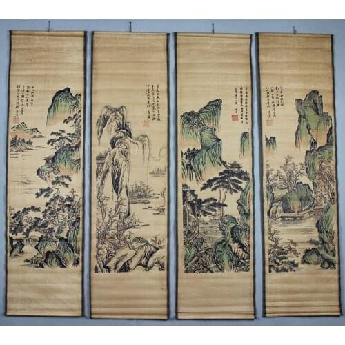 Folk collection China scroll painting Four screen paintings 4 pair