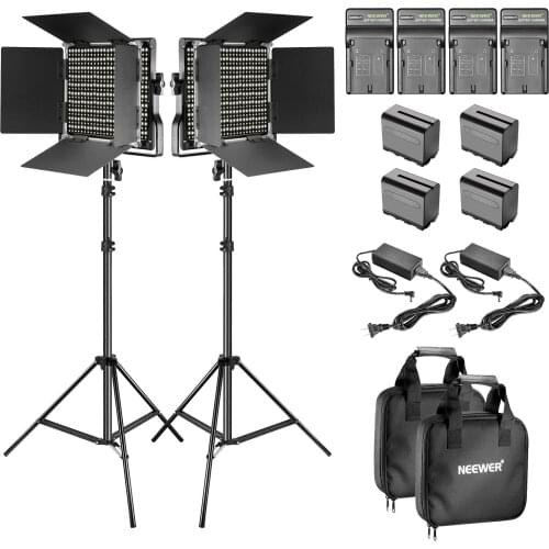 Neewer Bi-Color LED Video Light and Stand Kit with Battery and Charger-660 LED with U Bracket and Barndoor(3200-5600K, CRI 96+)