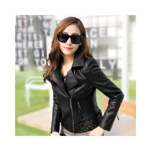 Women Autumn Spring Faux Leather Jackets Fashion Motorcycle Pu Leather Jacket Female Short Coat Outwear Abrigo Mujer LX390