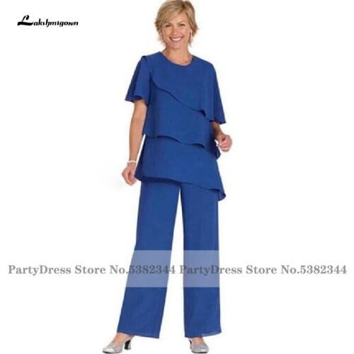 Lakshmigown Ruffles Plus Size Mother of the Bride Dresses Pant Suits 2020 Vestidos Formal Chiffon Long Dress Party Evening Gowns