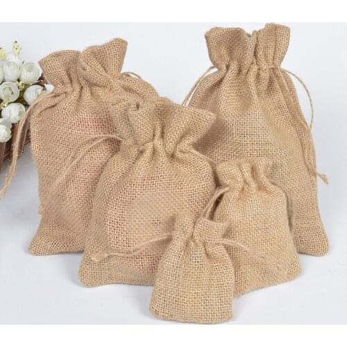 5PCS Original Jute Burlap Drawstring Bags Christmas Halloween Rustic Wedding Birthday Party Supplies Candy Chocolate Gift Bags