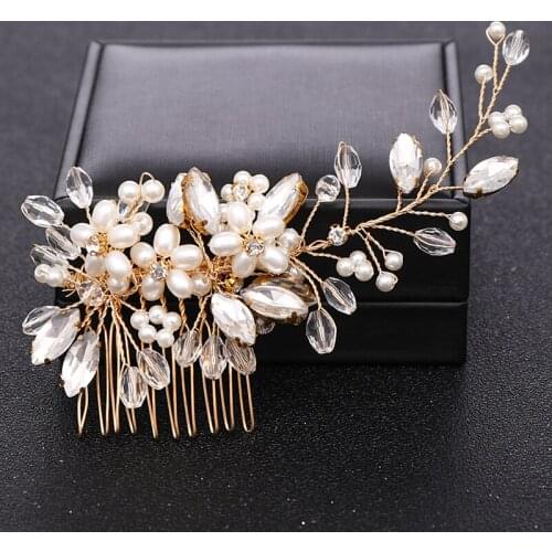 Trendy Gold Freshwater Pearl Bridal Hair Combs Hair Accessories for Wedding Handmade Rhinestone Headpiece Women Hair Jewelry