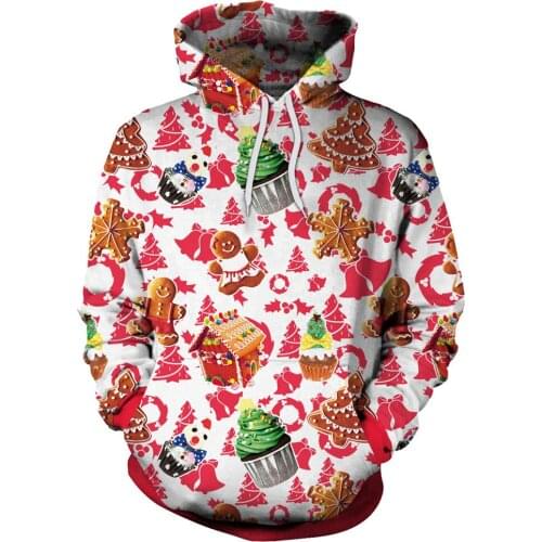 [EL BARCO] Men Women 3D Pattern Christmas Hoodie Winter Cotton White Yellow Red Female Casual Hooded Coat Slim Sweatshirt kawaii