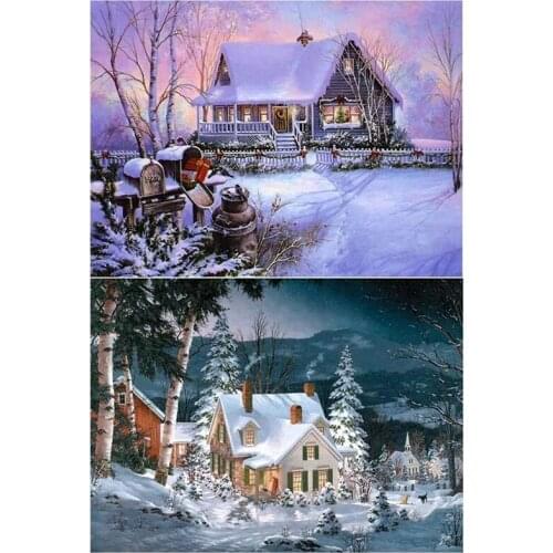 Diamond Painting By Number Kit,Full Drill Embroidery Cross Stitch Picture Arts Wall Decor Cottage in the Snow