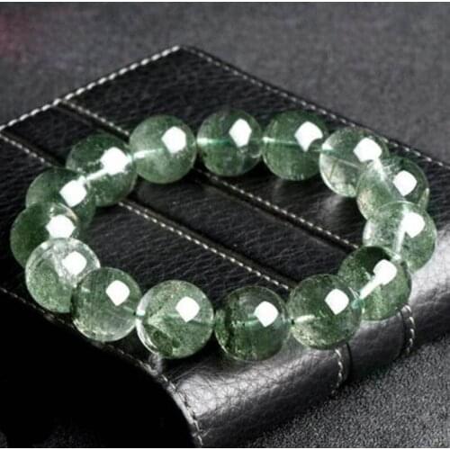 Natural Green Phantom Crystal Round Big Beads Bracelet 15-16mm AAA