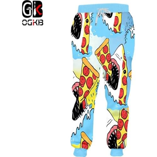 OGKB Unisex Hiphop Casual Sweat Pants New Harajuku Women/men Funny Print Shark Eat Pizza 3d Haren Joggeers Pants Sweatpants 5XL