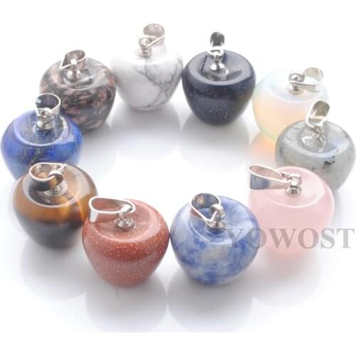 Wholesale 10pcs Mixed Stone Pendants Amulet Reiki Cute Apple Shape Natural Stone Beads Pendant for DIY Jewelry Finding QBN412