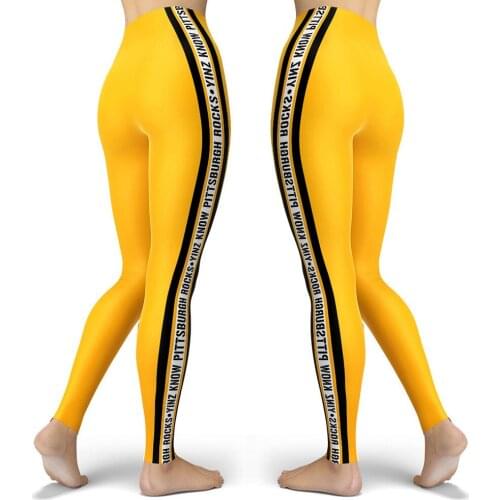 Papertiger Sexy Lady Leggings Black Letters Stripes Yellow Print Leggings