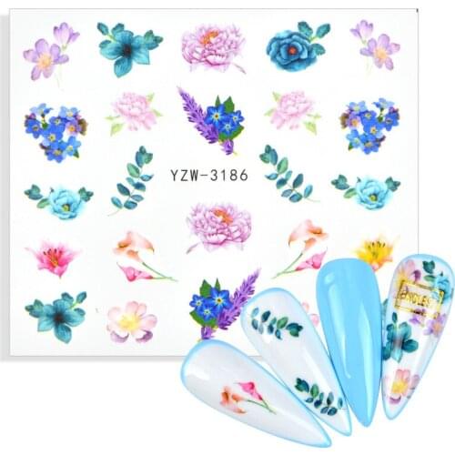 1 Sheet Flower Nail Water Decals Floral Leaf Bird Image Transfer Water Slider Colorful Nail Art Stickers Decoration Wrap Tip