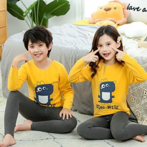 2pcs Tops+Pant Pajama Sets for Teen Girls Thermal Underwear Baby Boys Dinosaur Pajamas Autumn Winter Children Kids Homewear Suit