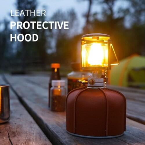 Camping Flat Air Tanks Leather Cover Retro Camping Steam Lamp Fuel Tanks Gases Tanks Protective Sleeve Leather Cover