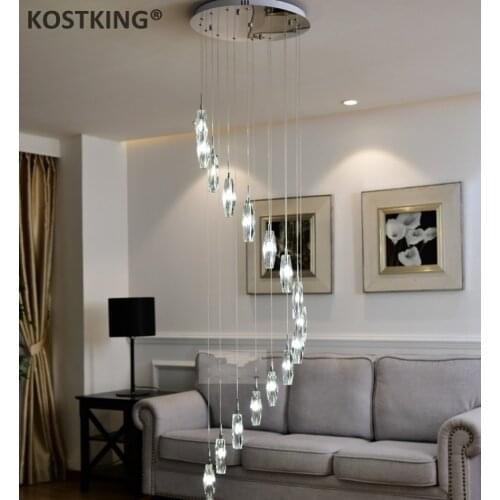 Home deco diamond crystal light XL Spiral pendant lamp for stairwell hanging lustre light Hotel stairway G4 LED pendant lights