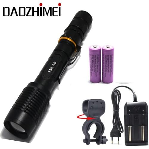 5000LM T6 led police tactical Zoom flashlight Torch Lamp 5 Mode Bike light Portable Lantern+2* 18650 battery+ Charger