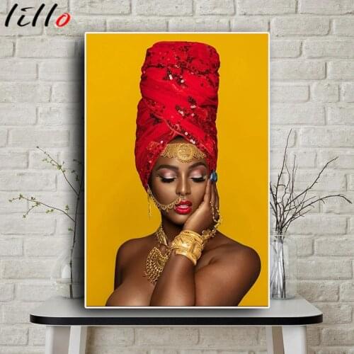 Sexy painting canvas, black African nude painting for red lips, Scandinavian posters and prints, art image for living room