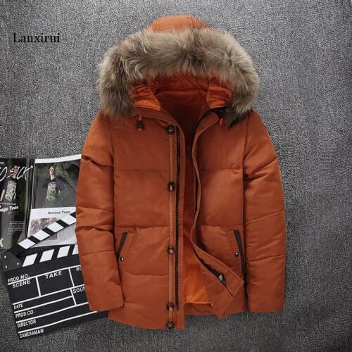 Down Jacket Men Faux Fur Coat Casual Men Fur Hood Winter Jacket Windproof Thick Winter Brand Clothing Outerwear Men Parkas
