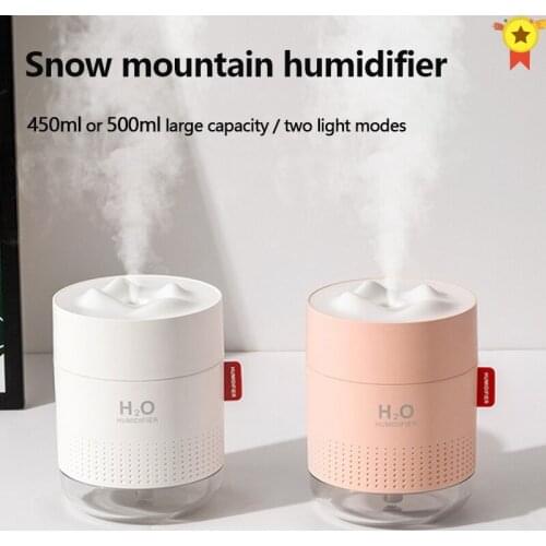 Desktop Snow Mountain Air Humidifier 450 or 500ML USB Rechargeable Capacity Colorful Night Light Diffuser mini Mist Maker