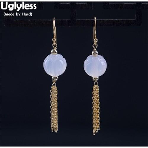 Uglyless 100% Real 925 Sterling Silver Exotic Chain Tassel Earrings Handmade Carved Lotus Earrings for Women Fine Jewelry Ethnic