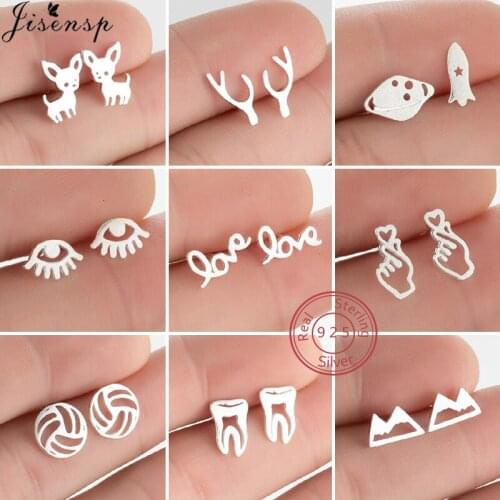 925 Sterling Silver Animal Stud Earrings for Women Kids Fashion Chihuahua Dog Love Eyes Volleyball Earings Antlers Ear Jewelry