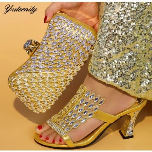 New Fashion Elegant Square Heels Shoes And Matching Bags Set For Party Italian Style High Heels Woman Shoes And Bag Sets