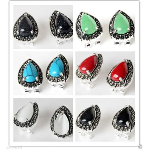 Stylish 13*19mm 925 Silver & Marcasite Waterdrop Earrings