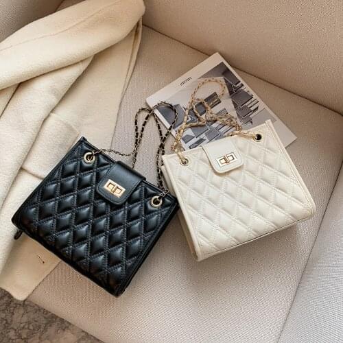 Retro PU Leather Messenger Bags Fashion Lattice Pattern Womens Shoulder Handbag Elegant Lady Street Travel Chain Underarm Purse