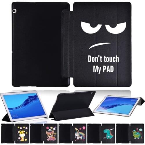 For Huawei MediaPad T3 10 9.6" Leather Stand Cover Case for Huawei MediaPad T5 10 10.1" Cartoon Foldable Tri-fold Tablet Case