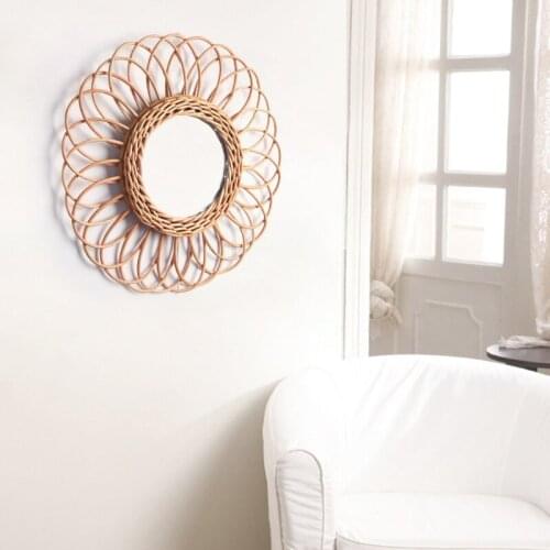 Rattan Dressing Mirror Innovative Art Decoration Wall Makeup Mirrors Photo Props