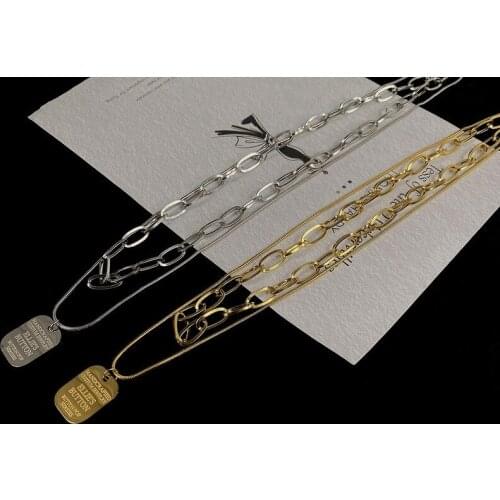 U-Magical Hiphop Titanium Steel Square Pendant Necklace for Women Street Style Mix Chunky Chain Metal Letter Necklace Jewelry