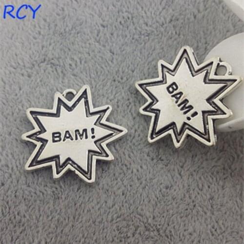 Top Quality 20 Pieces/lot 26mm*26mm Letter Printed BAM Star Charm Pendant Message Charm for jewwlry making