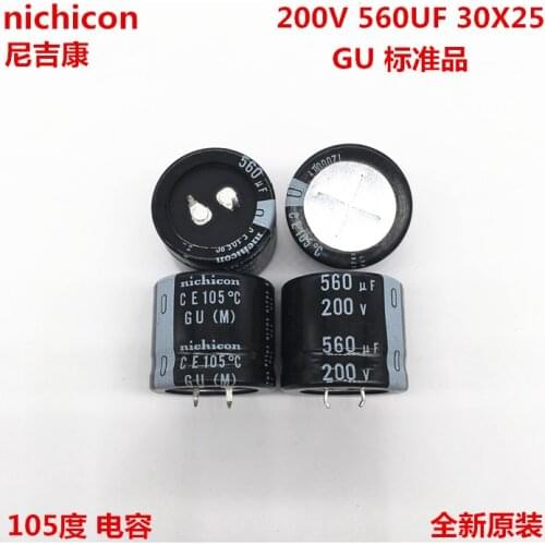 2PCS/10PCS 560uf 200v Nichicon GU 30x25mm 200V560uF Snap-in PSU Capacitor